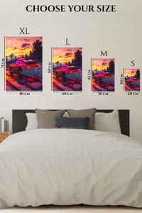 Red Porsche 911 Neon Sunset wall art