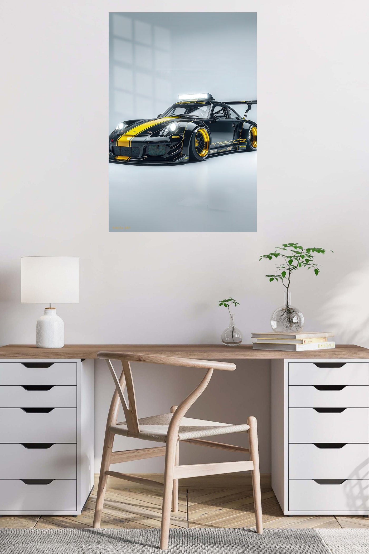 Black Yellow Porsche Race Car wall art
