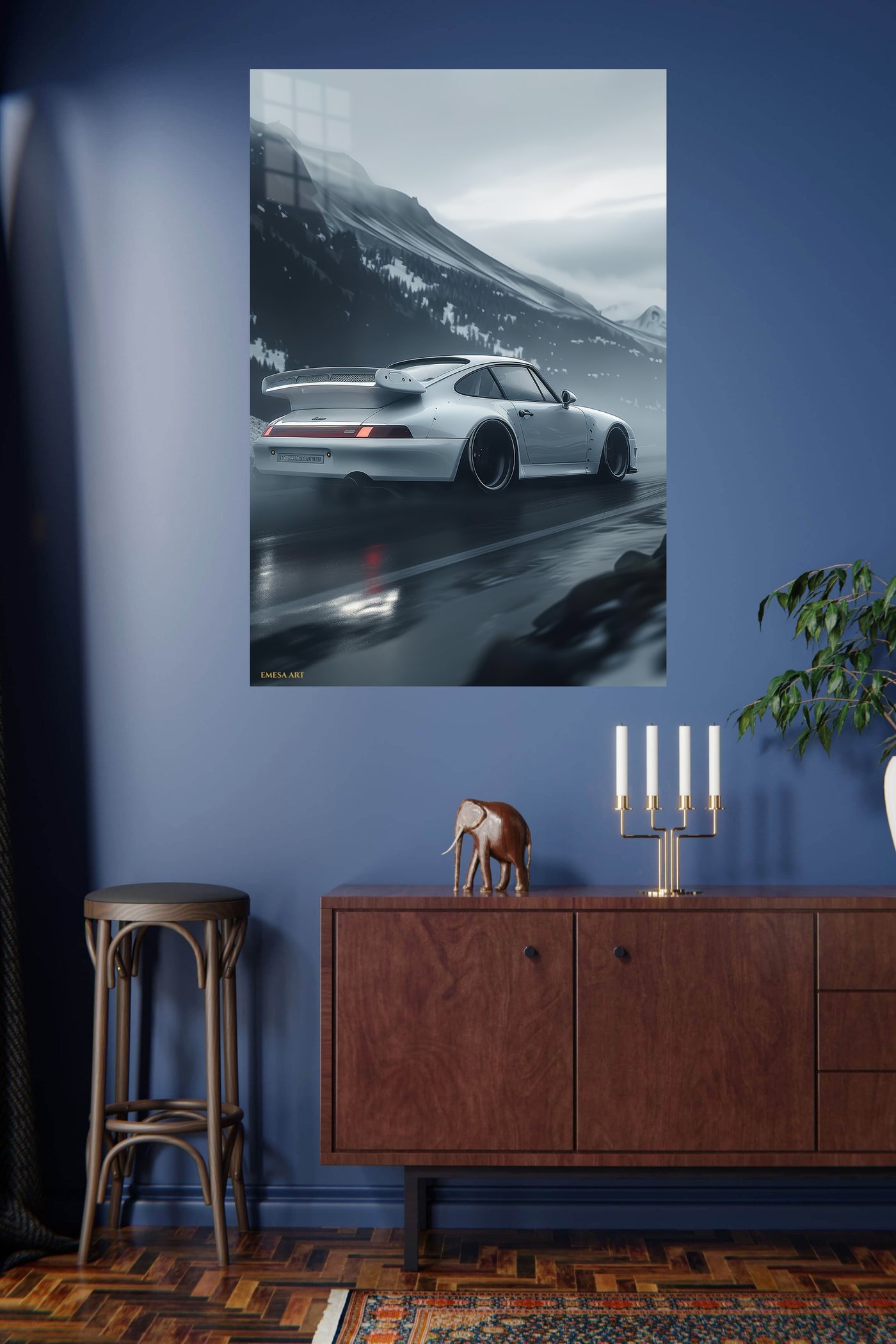 White Porsche 911 Mountain Motion wall art