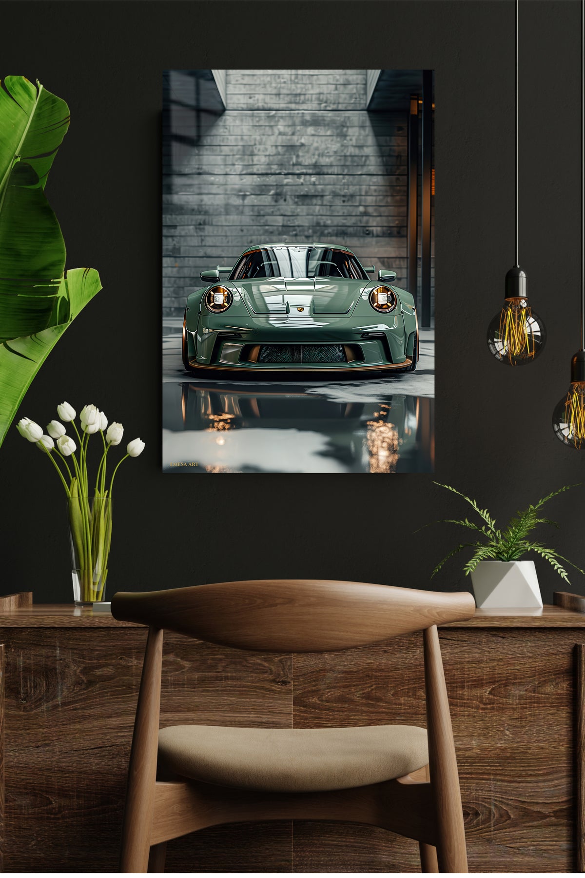 Green Porsche 911 Industrial wall art