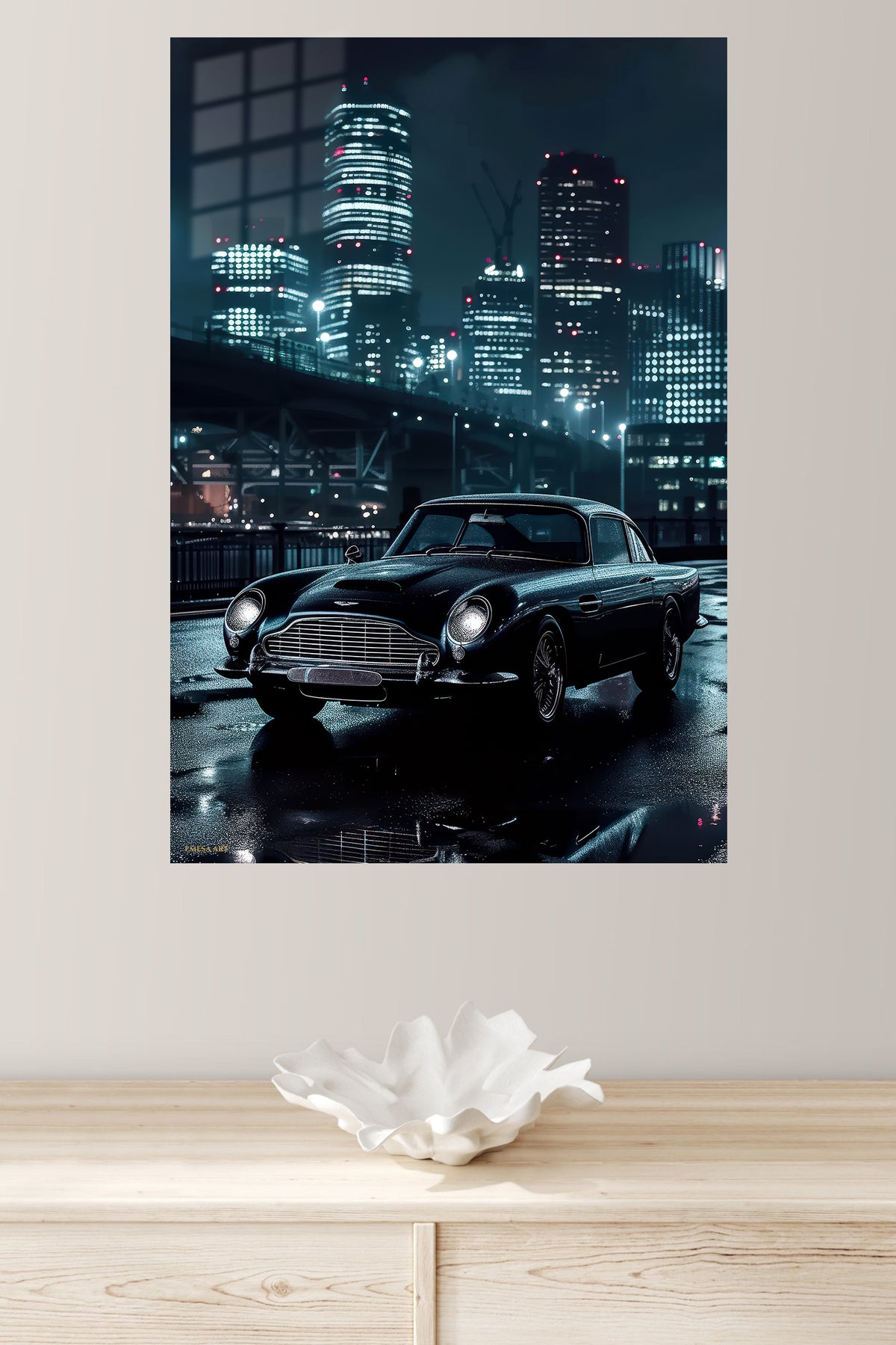 Black Classic Porsche 911 City Night wall art