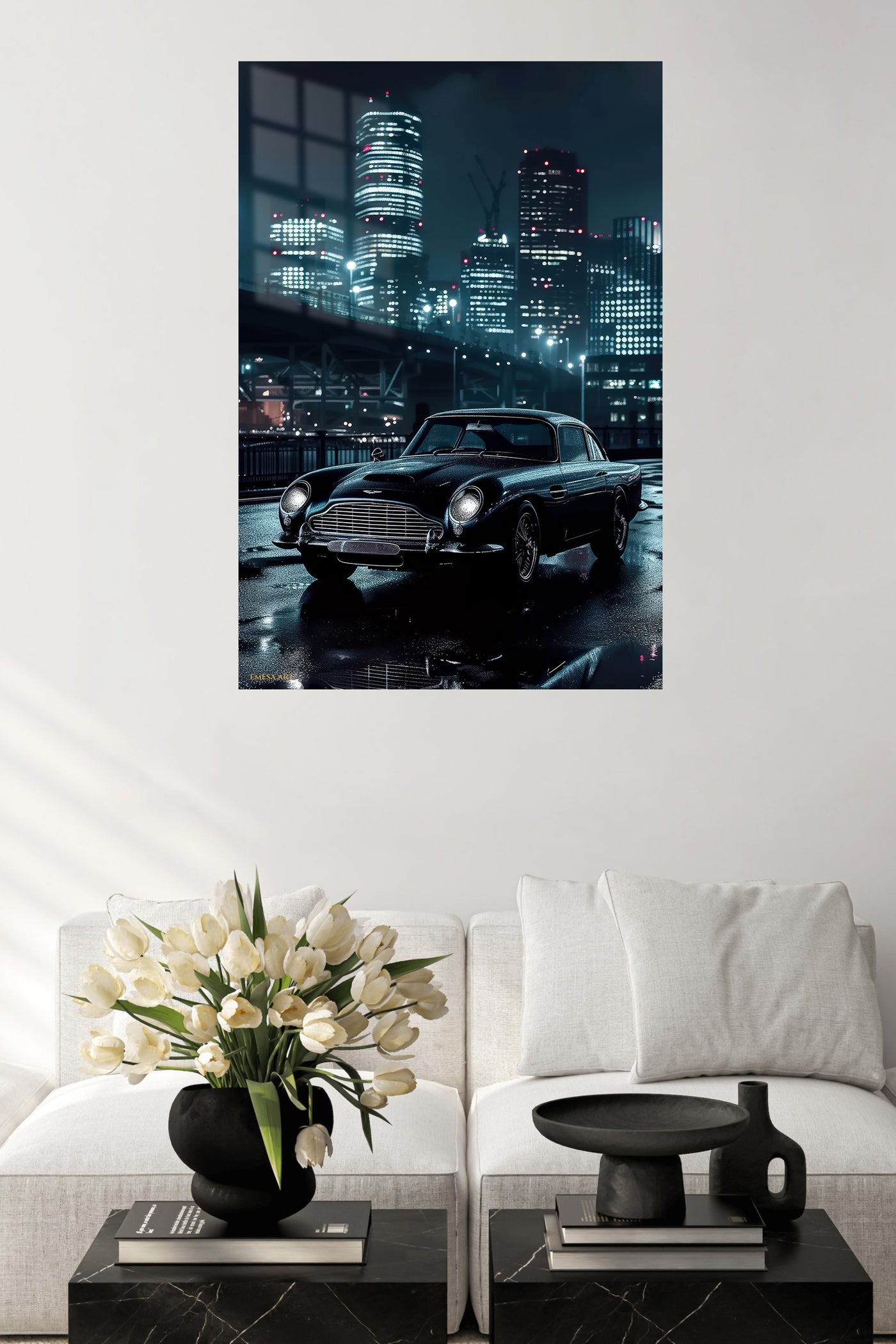 Black Classic Porsche 911 City Night wall art