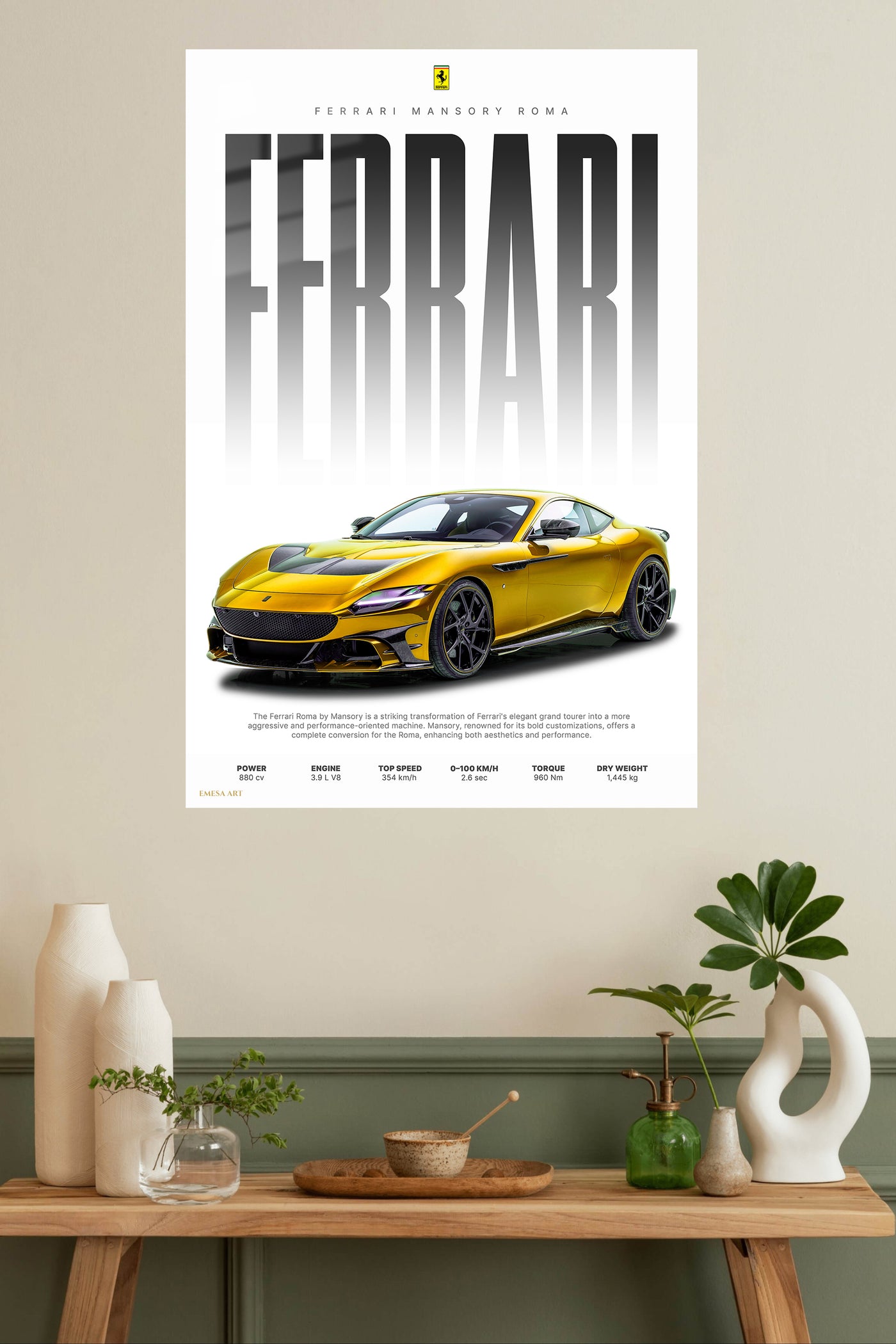 Yellow Ferrari Supercar Poster wall art
