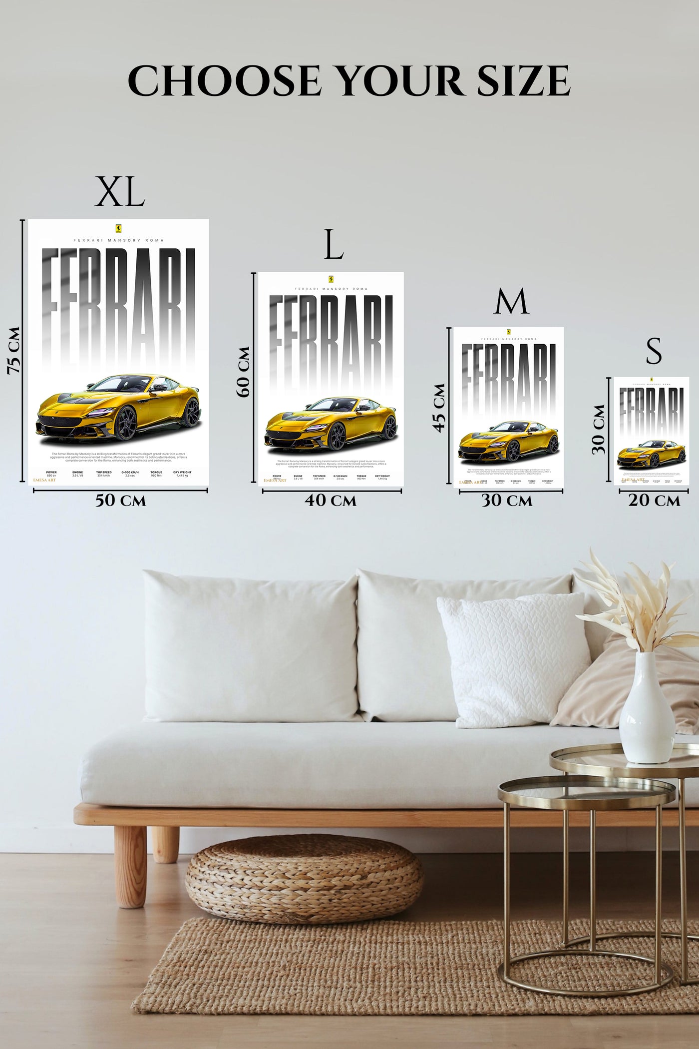 Yellow Ferrari Supercar Poster wall art