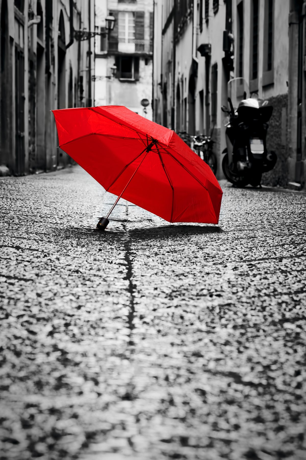 Red Umbrella Black & White Metal Wall Art | EMESA ART