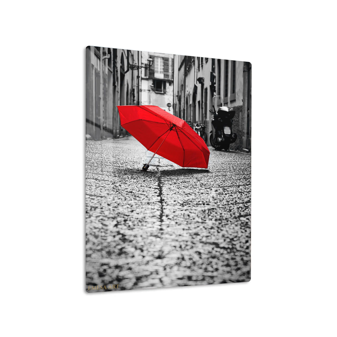 Red Umbrella Black & White Metal Wall Art | EMESA ART
