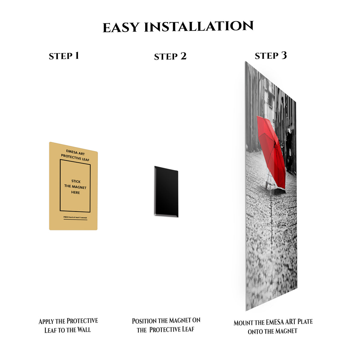 Red Umbrella Black & White Metal Wall Art | EMESA ART