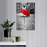 Red Umbrella Black & White Metal Wall Art | EMESA ART