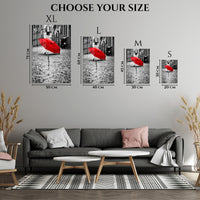 Red Umbrella Black & White Metal Wall Art | EMESA ART