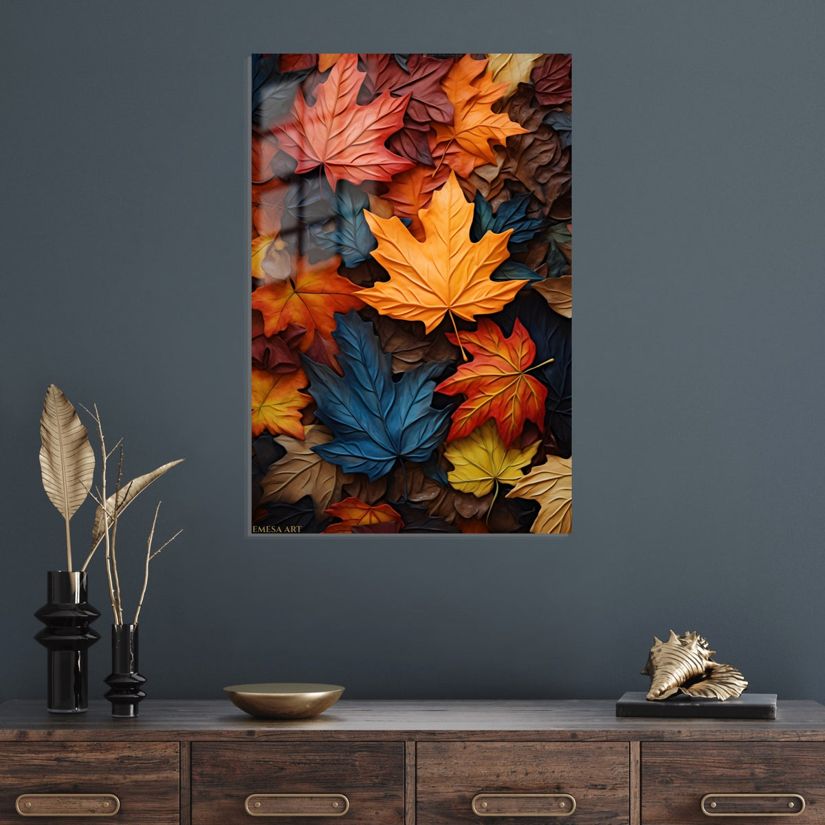 Colorful Autumn Leaves Metal Wall Art | EMESA ART