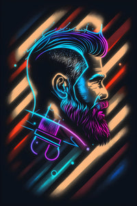 Neon Barber Portrait Metal Wall Art | EMESA ART