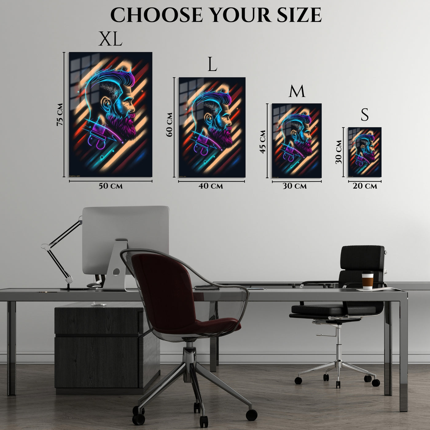 Neon Barber Portrait Metal Wall Art | EMESA ART