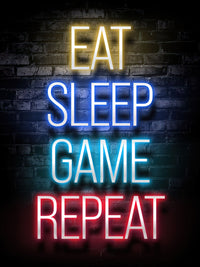 Eat Sleep Game Repeat Neon Metal Wall Art | EMESA ART
