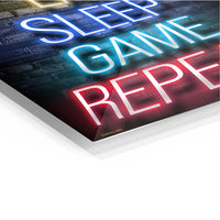 Eat Sleep Game Repeat Neon Metal Wall Art | EMESA ART