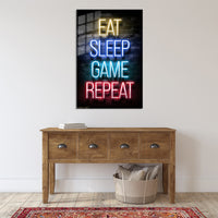 Eat Sleep Game Repeat Neon Metal Wall Art | EMESA ART