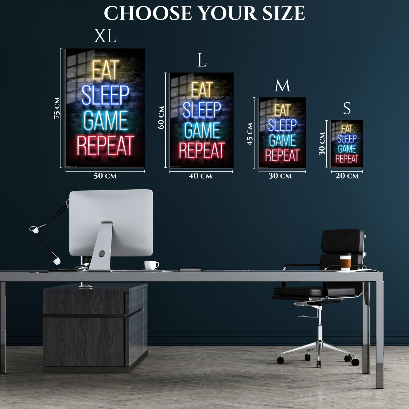 Eat Sleep Game Repeat Neon Metal Wall Art | EMESA ART
