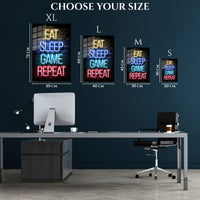 Eat Sleep Game Repeat Neon Metal Wall Art | EMESA ART