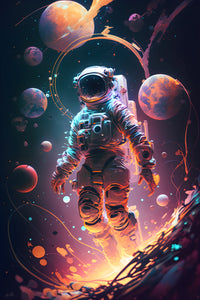 Astronaut & Planets Cosmic Metal Wall Art | EMESA ART